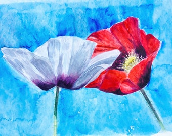 Original Aquarell Painting / home decor / Art / watercolor / Gift / watercolor Gift Aquarelle / Poppy / Poppies