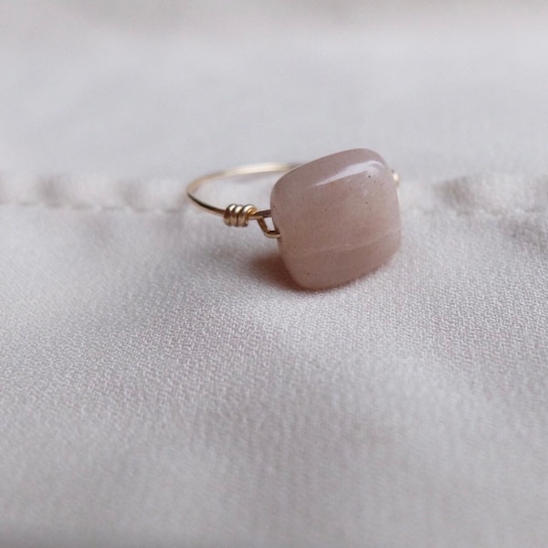 Peach Moonstone Ring - Dainty Pink Crystal Ring - Custom Crystal Ring