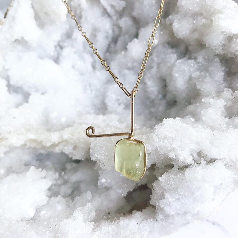 Golden Apatite in Gold Golden Apatite Pendant Raw Yellow Apatite 14 K Gold Golden Apatite Necklace Gold Gemstone Jewlery -