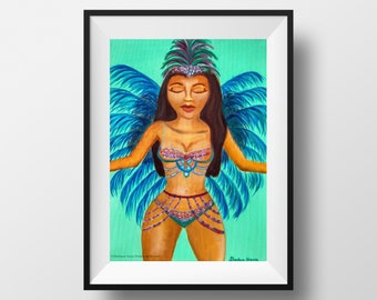 Woman Carnival Costume Acrylic and Oil on Canvas, Art Prints, West Indian Girl Original Painting, Afrocentric Decor, Caribbean Culture Art