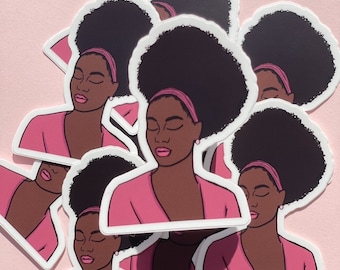 Black Woman Stickers for Scrapbooks, Laptops, Bullet Journals, and Planners, Cute Pink Stickers, Afro Puff Stickers, Brown Skin Stickers