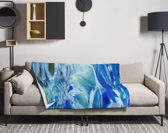 Ocean Waves Blanket, Coastal Decor Throw, Nautical Velveteen Plush Blanket