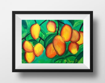Mango  Art Prints, Jamaican Kitchen Artwork, Tropical Fruits, Caribbean Art