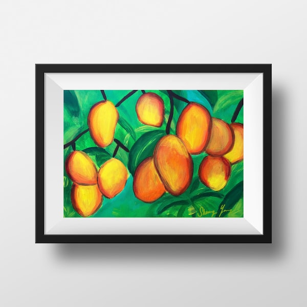 Mango  Art Prints, Jamaican Kitchen Artwork, Tropical Fruits, Caribbean Art