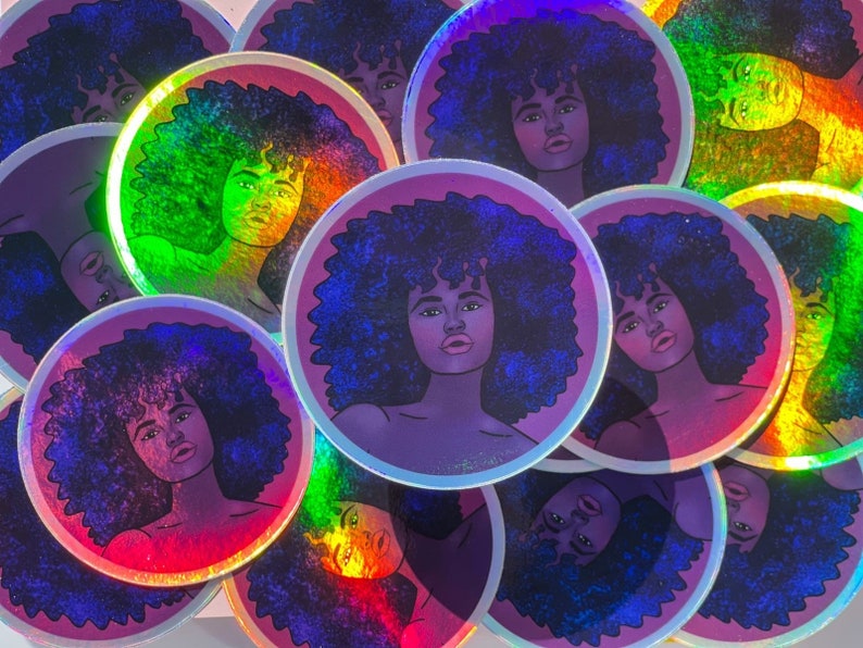 Celestial Holographic Afro Girl Stickers for Scrapbooks, Laptops, Bullet Journals, and Planners image 6