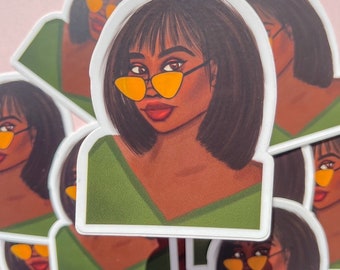Black Woman Glasses Stickers for Scrapbooks, Laptops, Bullet Journals, and Planners