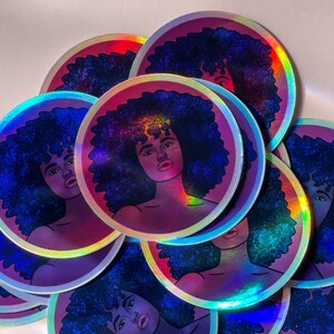 Celestial Holographic Afro Girl Stickers for Scrapbooks, Laptops, Bullet Journals, and Planners image 3