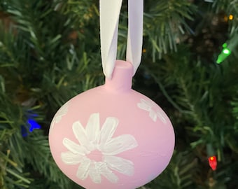 Hand Painted Ceramic Christmas Ornament - Pink Floral