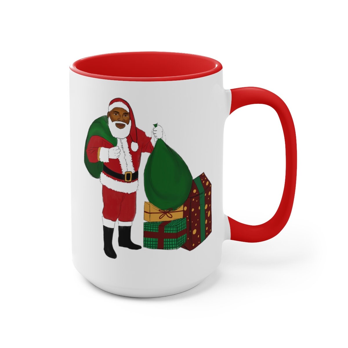 Black Santa Mug, Two-Tone Red Coffee Mugs, 15oz