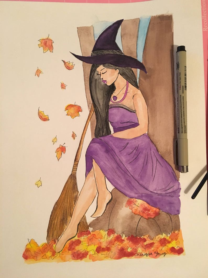 Autumn Witch Watercolor Art Prints, Halloween Witch, Spooky Art, Magical Art image 4