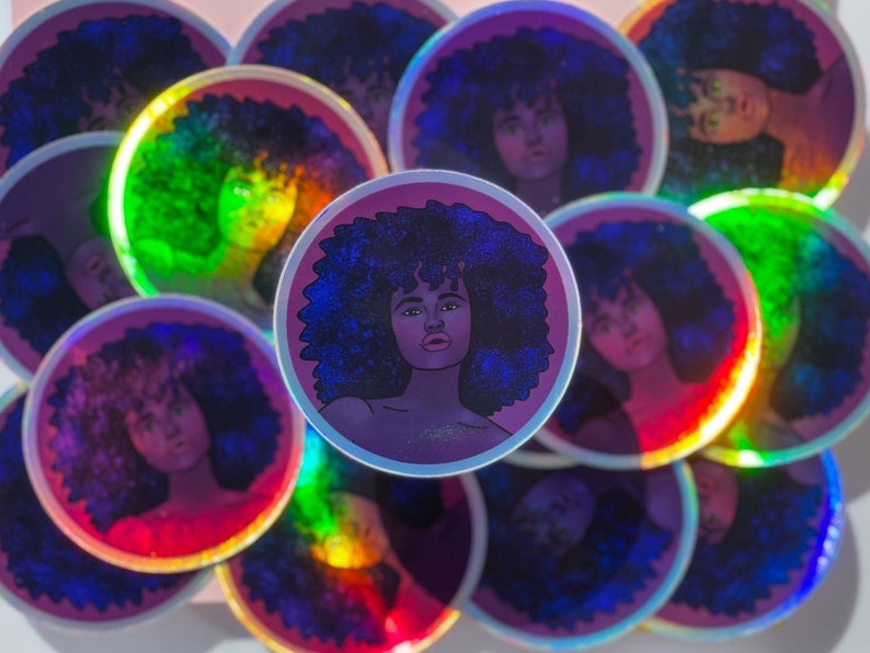 Celestial Holographic Afro Girl Stickers for Scrapbooks, Laptops, Bullet Journals, and Planners image 2