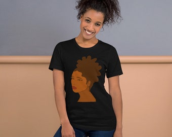 Afro Puff Black Woman Unisex T-Shirt, Melanin Art, Minimal Afro Illustration, Black Artist, Black Owned Shop, African American Art