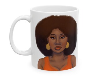 Tangerine Ceramic Mug, (11oz, 15oz) Afro Woman Mug