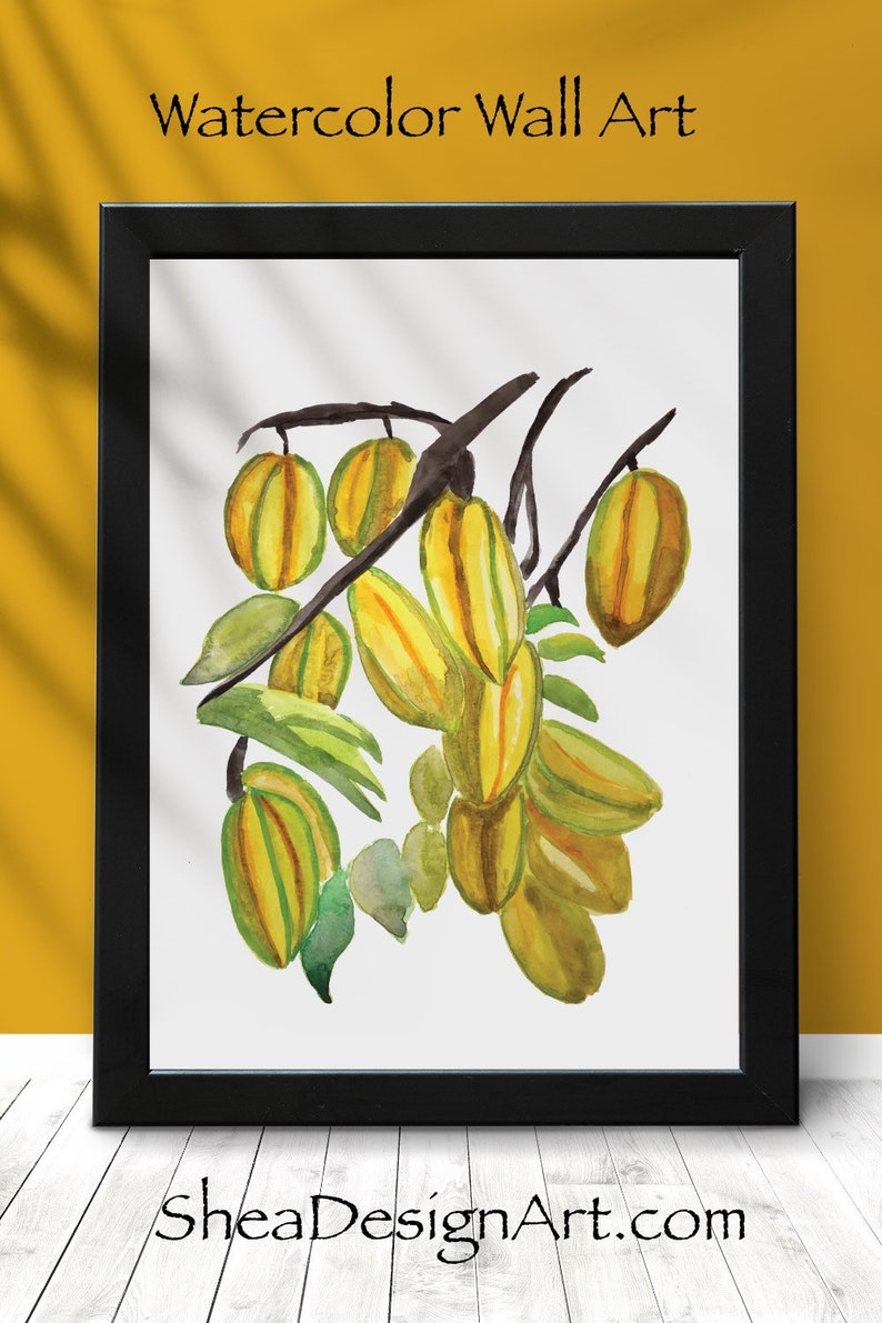 Star Fruit Wall Art, Tropical Artwork, Exotic Food Art Prints, Caribbean Kitchen Art, Carambola Watercolor Decor image 6