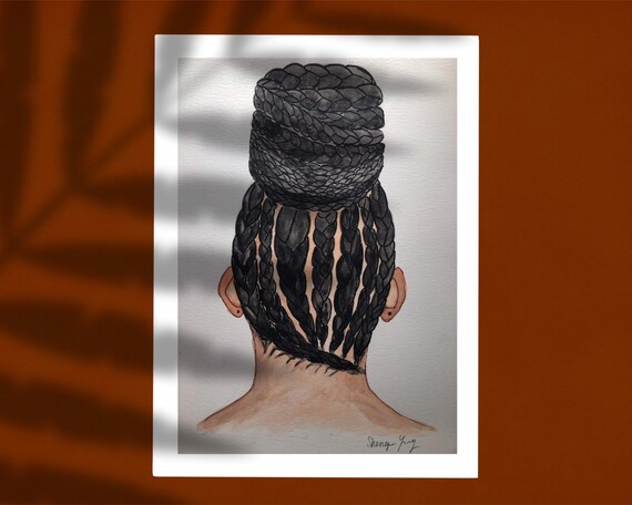 Braided Updo Bun African American Woman Natural Hair Etsy