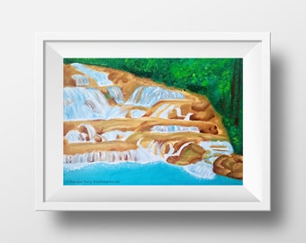 Dunn's River Waterfall, Jamaican Art Prints, Caribbean Art, Nature Art, Waterfall Painting, Jamaican Art