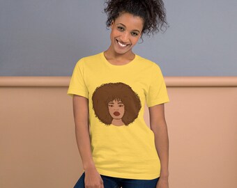 Curly Afro Woman Unisex T-Shirt, Melanin Art, Minimal Afro Illustration, Black Artist, Black Owned Shop, African American Art, Afrocentric