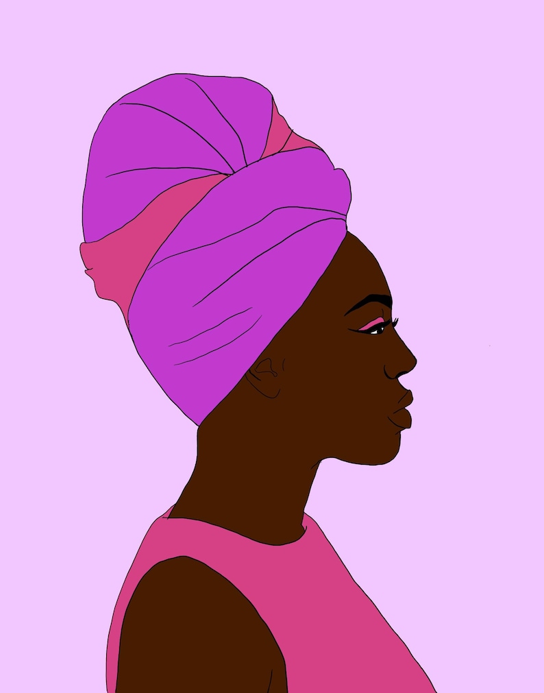 Black woman Headwrap Art Prints Custom Colors African Etsy