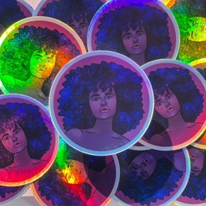 Celestial Holographic Afro Girl Stickers for Scrapbooks, Laptops, Bullet Journals, and Planners