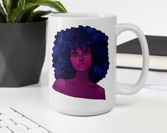 Celestial Afro Mug, Space Mugs, Purple Coffee Mugs, Tea Mugs, Coffee Lover Gifts, African American Art, Black Owned Shop, Gifts for her