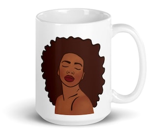 Afro Woman Mug, Natural Hair Mug, African American Art, Black Girl Mug, Coffee Mugs, Black Owned Shop, Minimalist Black Woman, Gifts for her