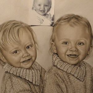 Kids Portrait Painting Couple Portrait Portrait from photo Family portrait Black & White Portrait of Children , Original Handmade Gift image 1