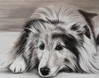 Retrato de mascota personalizado, boceto de perro dibujado a mano al carboncillo, mascota conmemorativa