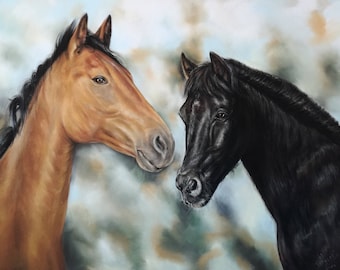 Custom Horse painting  Custom Pet portrait from photo Equestrian gift Horses painting Original painting