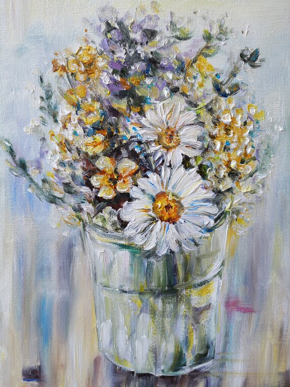 Original Oil Painting on Stretched Canvas Flowers Colourful