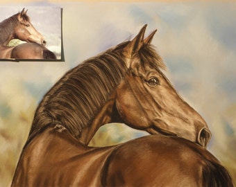 Horse Portrait painting , Horse Painting from Photo. Equestrian Gift Custom handmade drawing Custom pet portrait Pet memorial Pet loss gift