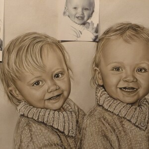 Kids Portrait Painting Couple Portrait Portrait from photo Family portrait Black & White Portrait of Children , Original Handmade Gift image 2