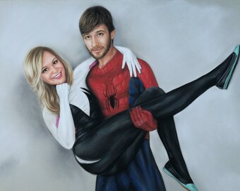 Spider Man and Spider Gwen Custom Painting Custom Spiderman and Spider Gwen Gift Portrait Boyfriend and Girlfriend Gift