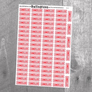 Geannuleerd (B-31) - Stickers voor boeken en planners, stickervellen, plannerstickers