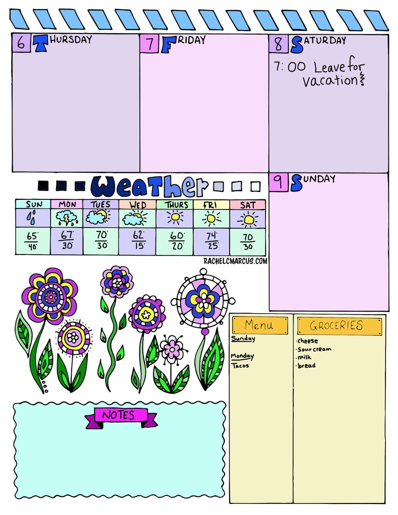 Printable Weekly Planner Pages Layout Weekly Spread - Etsy