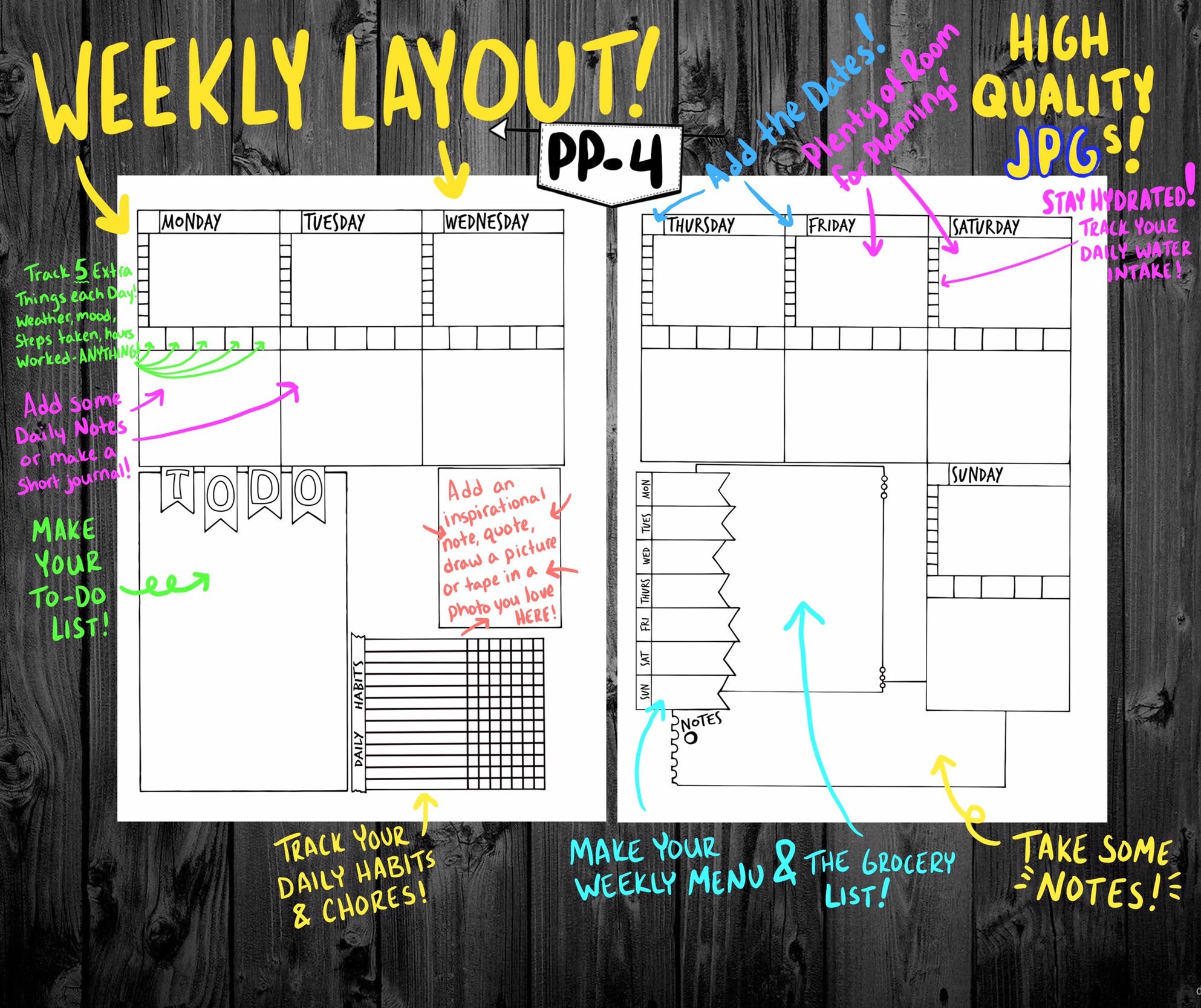 Printable Weekly Planner Page Weekly Layout Weekly Spread - Etsy