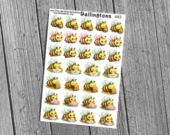 Happy Bee Sticker Sheet, Spring Garden Planner Stickers for Journals (#443)