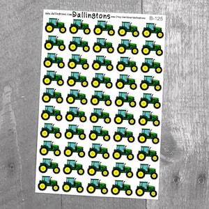 Green Tractors (B-125) - Stickers for Books and Planners, Sticker Sheets, Planner Stickers