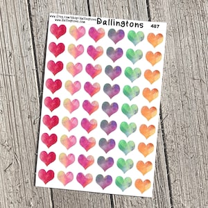 Watercolor Hearts (#487) - Tiny Stickers for Books and Planners