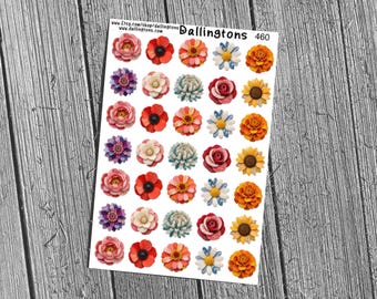 Cloth Flower Sticker Sheet, Vintage Floral Planner Stickers for Card Making (#460)