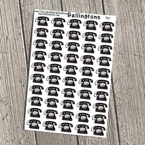 May include: A sheet of 36 black rotary phone stickers. The stickers are arranged in a grid pattern on a white background. The text "Dallingtons 791" is printed in the top right corner.