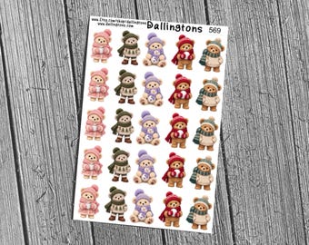 Christmas Teddy Bears (#569) - Stickers for Books, Scrapbooks, Planners, Cards, Journals and Everything Else!