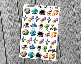 Outer Space Sticker Sheet, Planet and Rocket Planner Stickers for Journals (#466)
