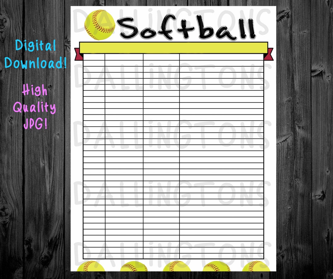 Softball Games Tracker Softball Digital Download Etsy