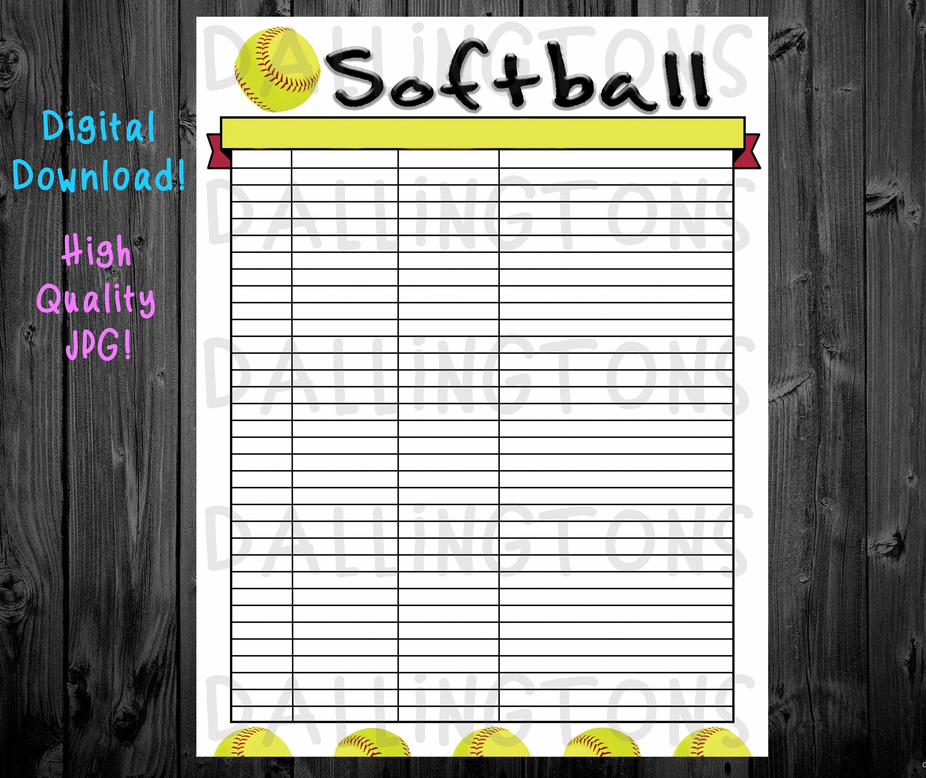 Softball Games Tracker Softball Digital Download Etsy