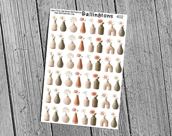 Modern Vase & Flower Sticker Sheet, Boho Decor Planner Stickers for Scrapbooks and Journals (#402)
