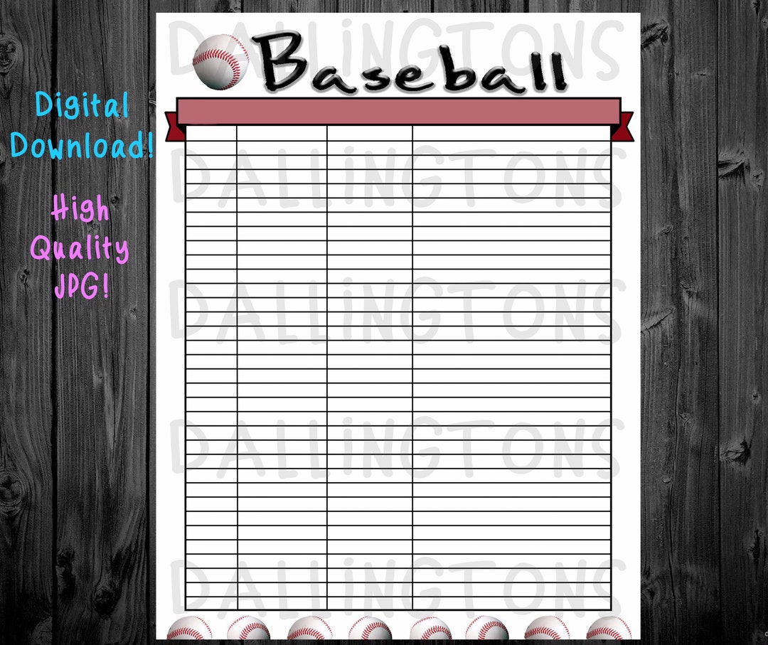 Digital Download Printable Planner Baseball Game Baseball Tracker