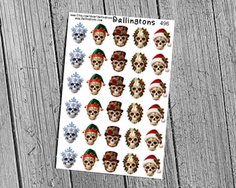 Christmas Skulls (#496) - Stickers for Books, Scrapbooks, Planners, Cards, Journals and Everything Else!