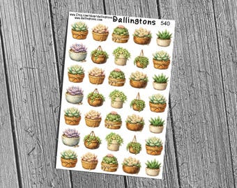 Succulent Sticker Sheet, Houseplant Planner Stickers for Junk Journals (#540)
