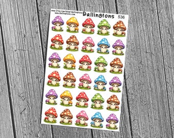 Happy Mushroom Sticker Sheet, Whimsical Forest Planner Stickers for Bullet Journals (#536)