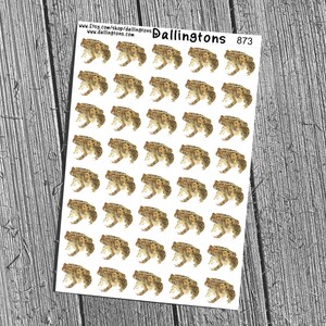 May include: Sheet of stickers featuring a repeating pattern of detailed brown and tan toad illustrations. The stickers are on a white background, with the word "Dallington's" and the number "873" printed at the top.